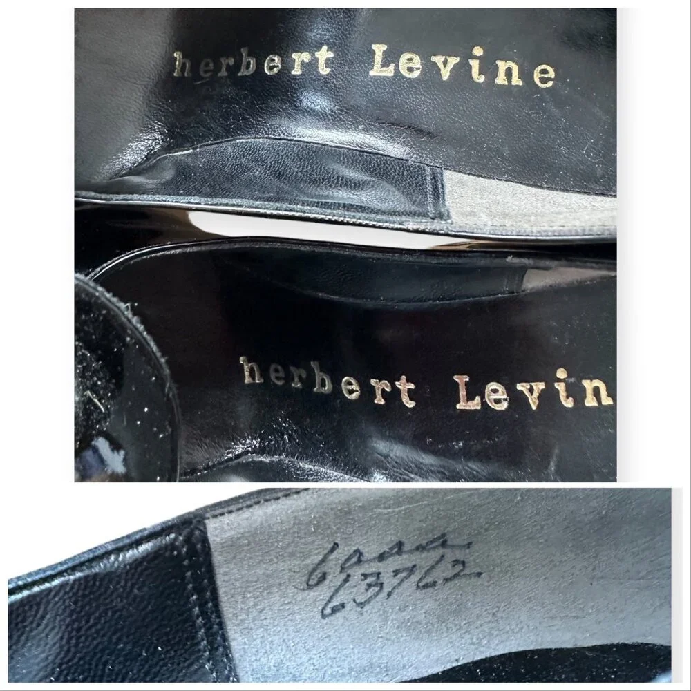 Vintage Herbert Levine Black Patent Pumps Rosette Detail 1950s -1960s Size 6 AAA